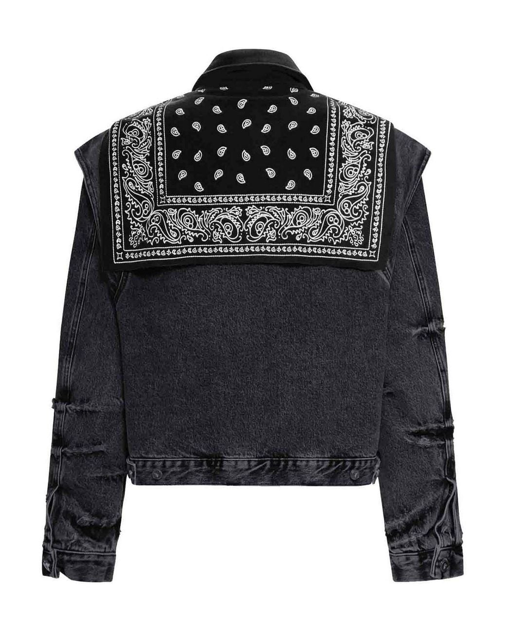 PDF Black Denim Cape Jacket With Bandana Effect for men