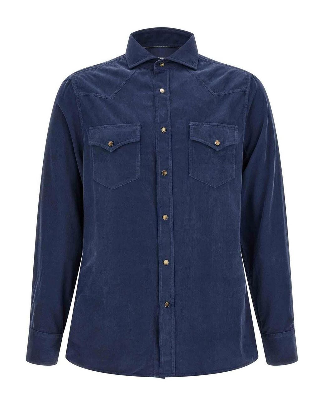 Brunello Cucinelli Blue Corduroy Shirt for men