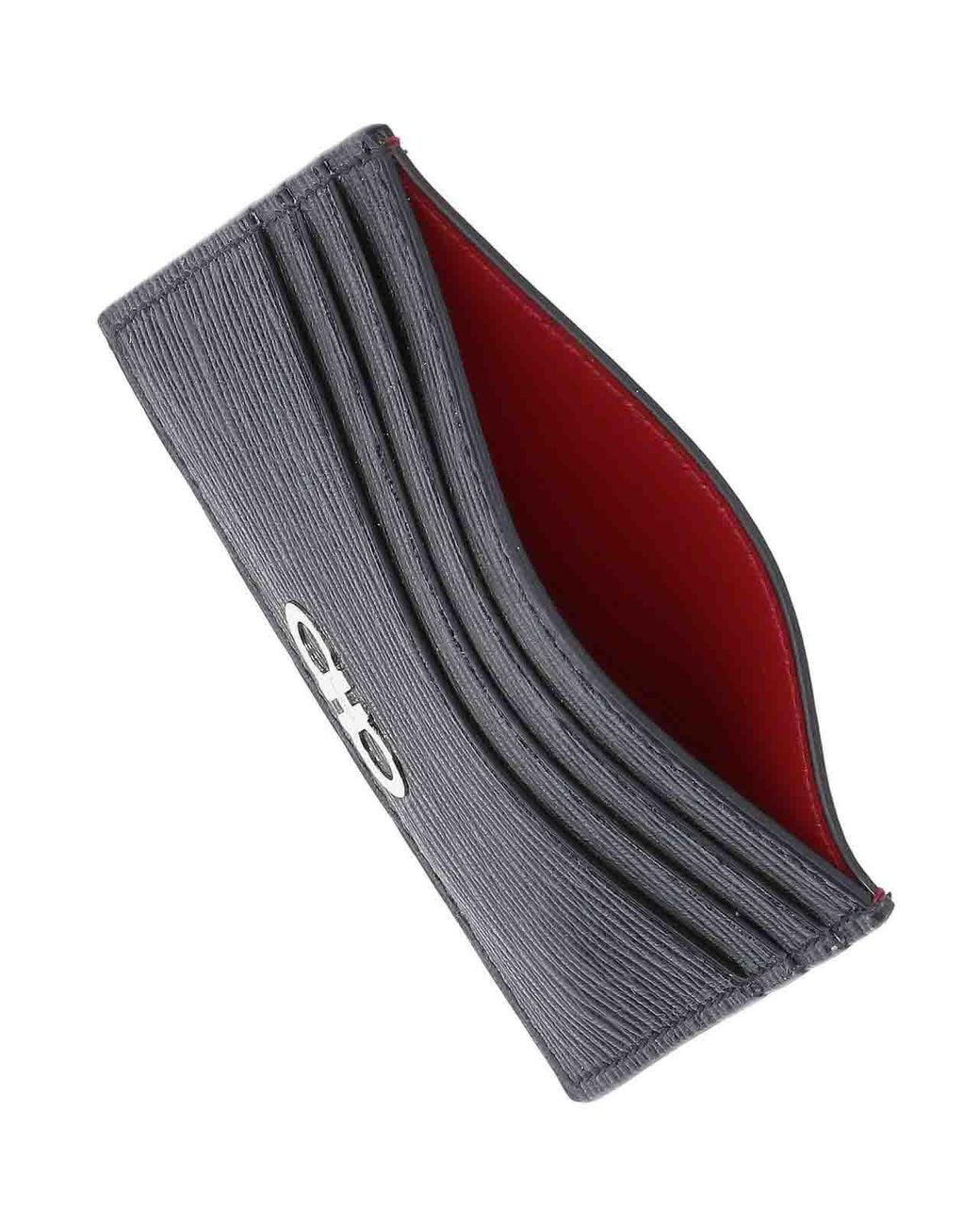 Ferragamo White Gancini Embossed Leather Card Holder for men