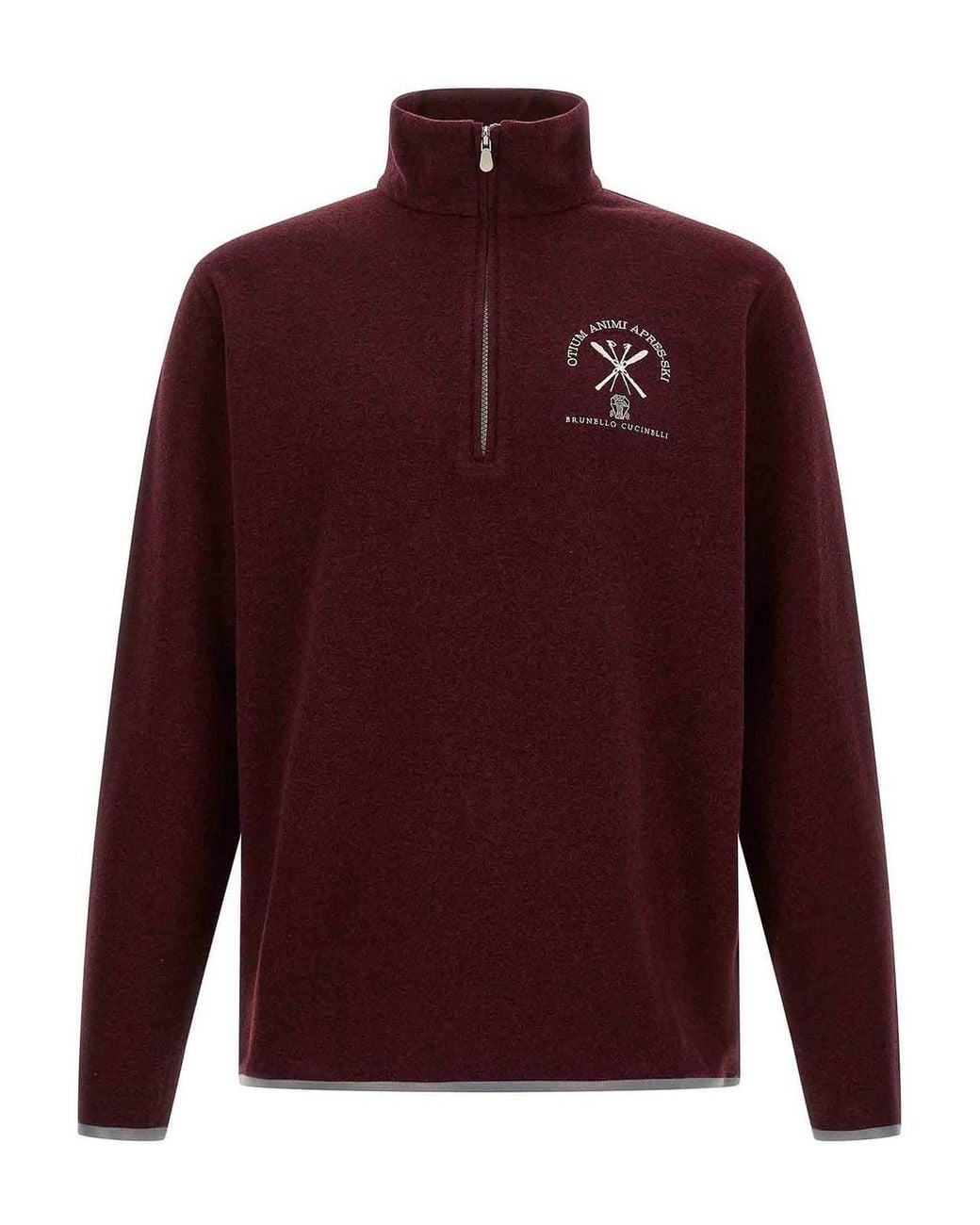 Brunello Cucinelli Red Burgundy Cashmere High-Neck Sweatshirt for men