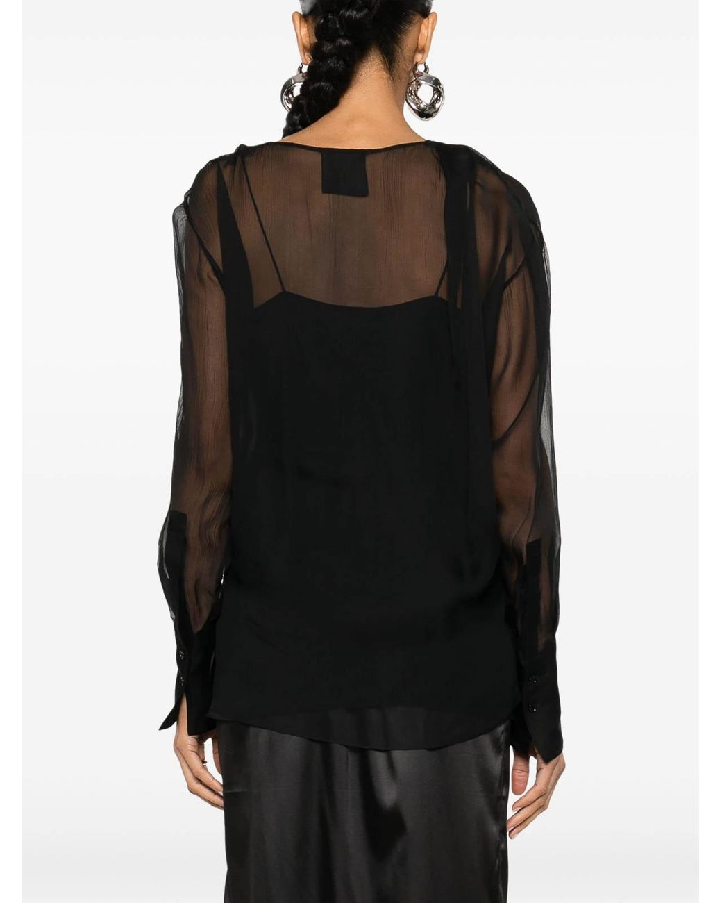 Givenchy Black Long-Sleeve Silk Wrap Blouse