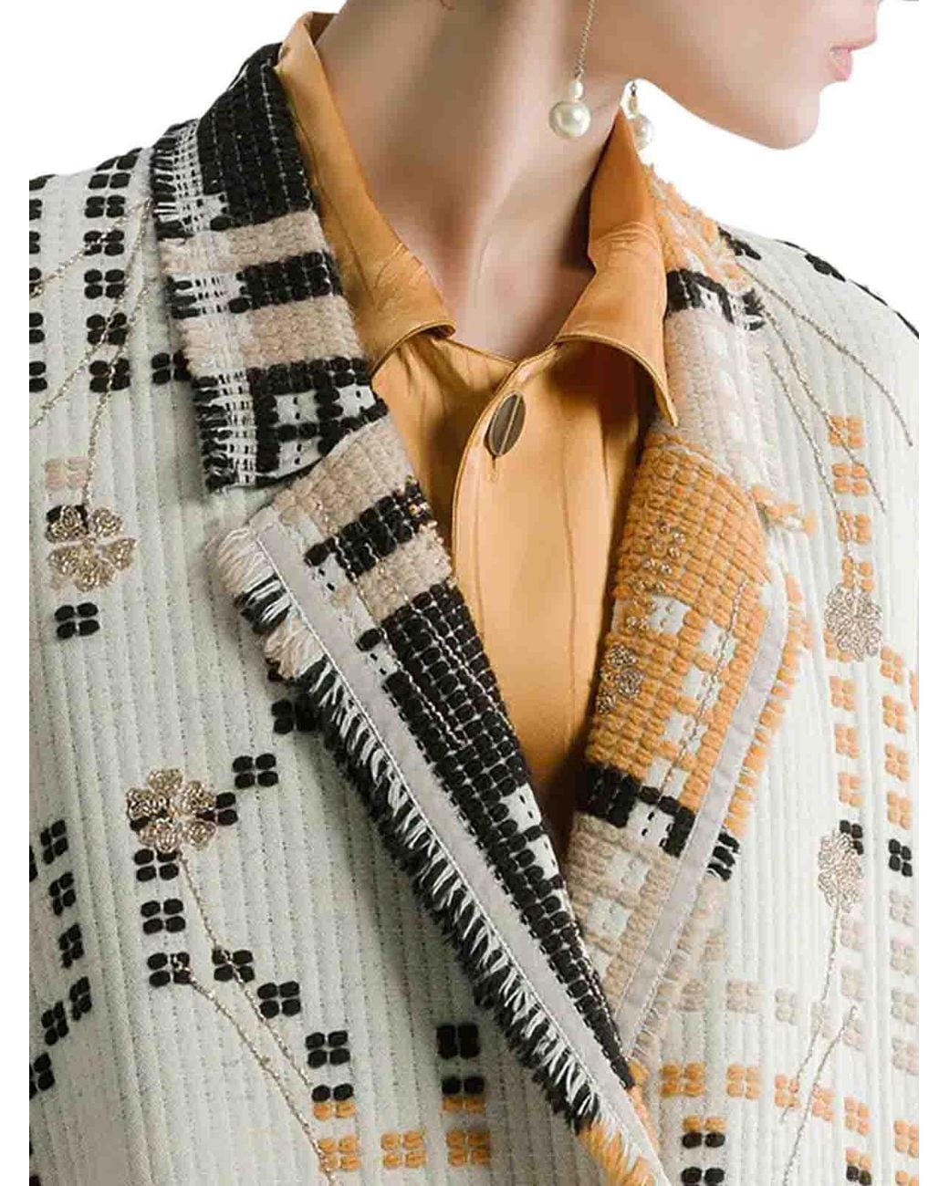 Forte_forte White Long Embroidered Jacquard Coat