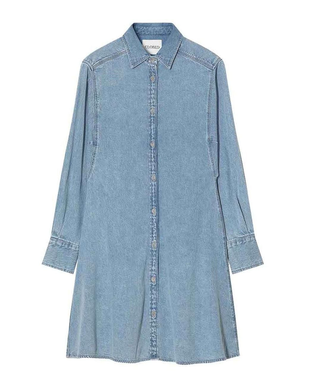 Closed Blue Waisted Shirt Dress