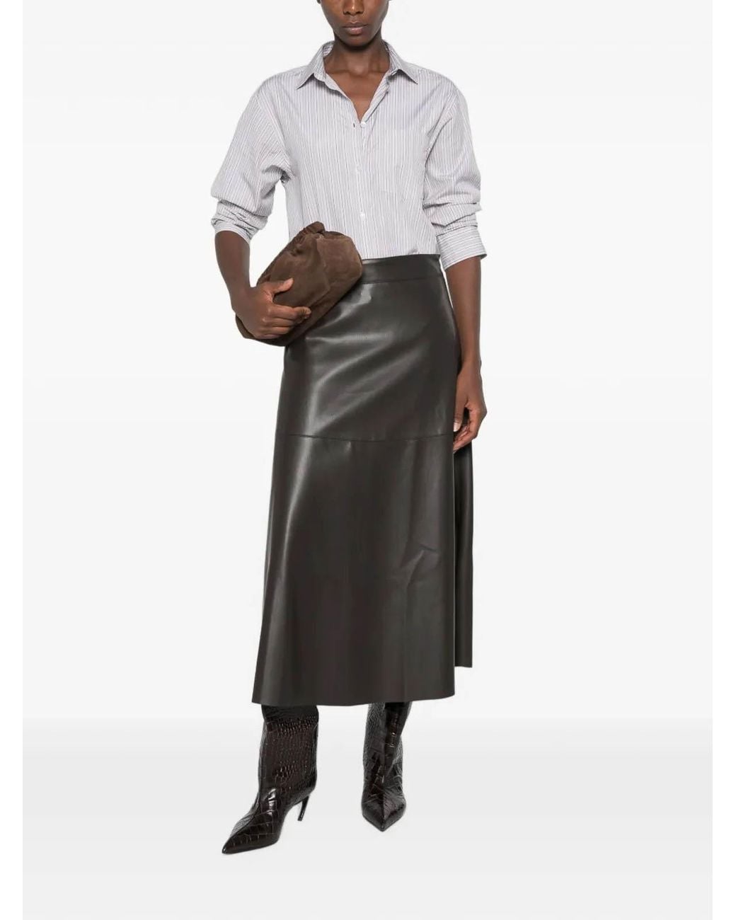 Alpha Studio Gray Faux Leather Skirt