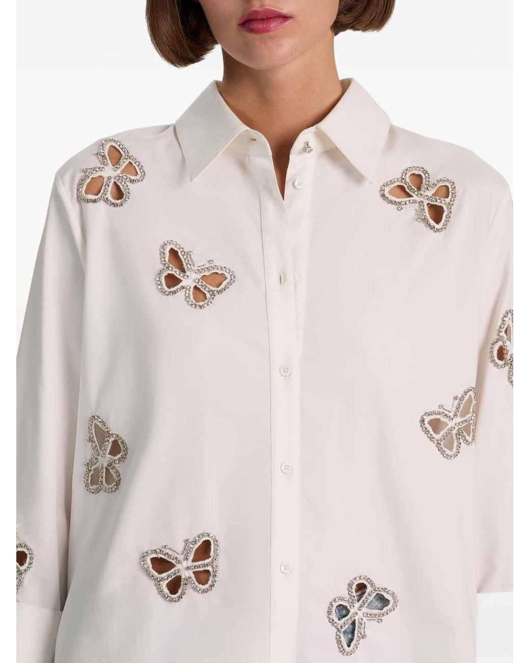Alice + Olivia White Finely Embellished Shirt
