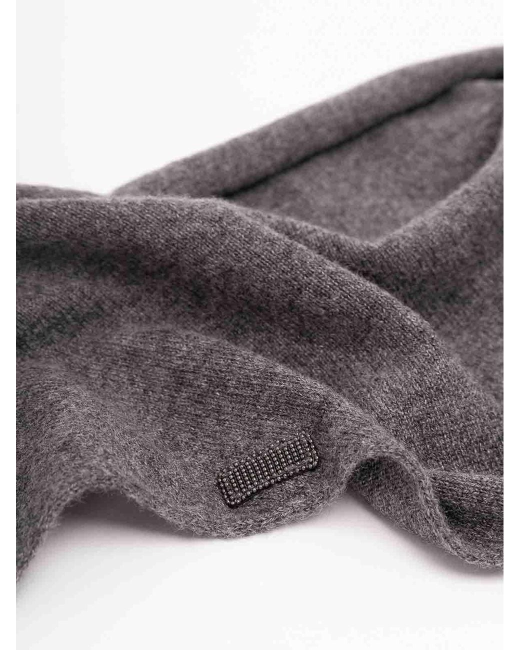 Brunello Cucinelli Gray Monili-Embellished Cashmere Scarf