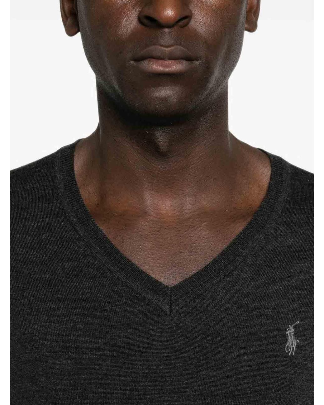 Polo Ralph Lauren Black Lightweight Wool V-Neck Sweater for men