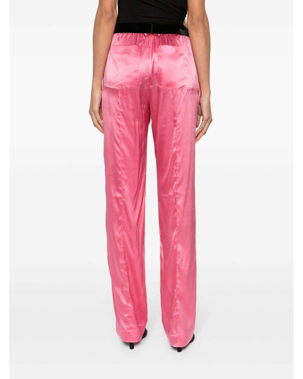 Tom Ford Pink Stretch Silk Satin Trousers