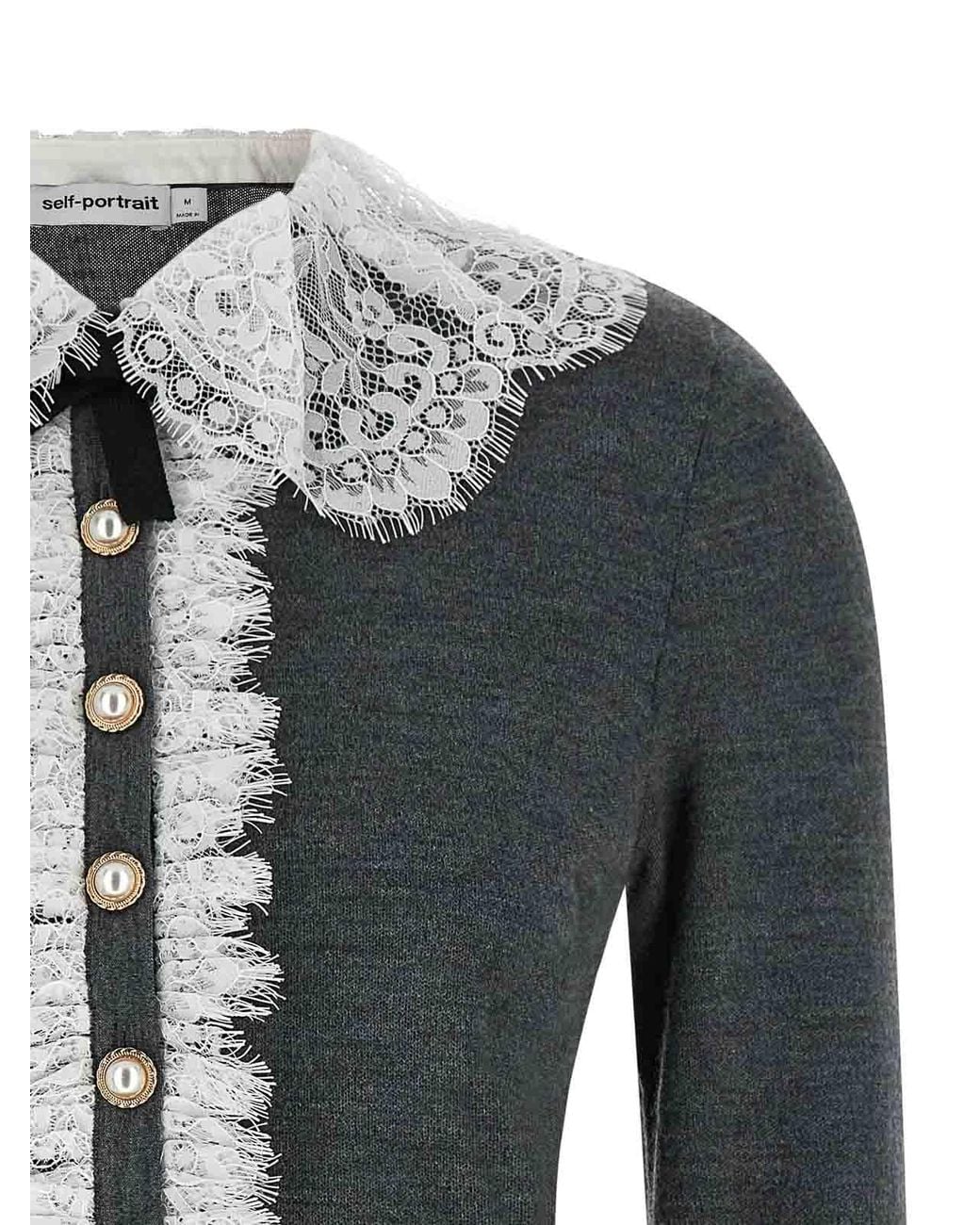 Self-Portrait Black Lace Collar Knit' Cardigan
