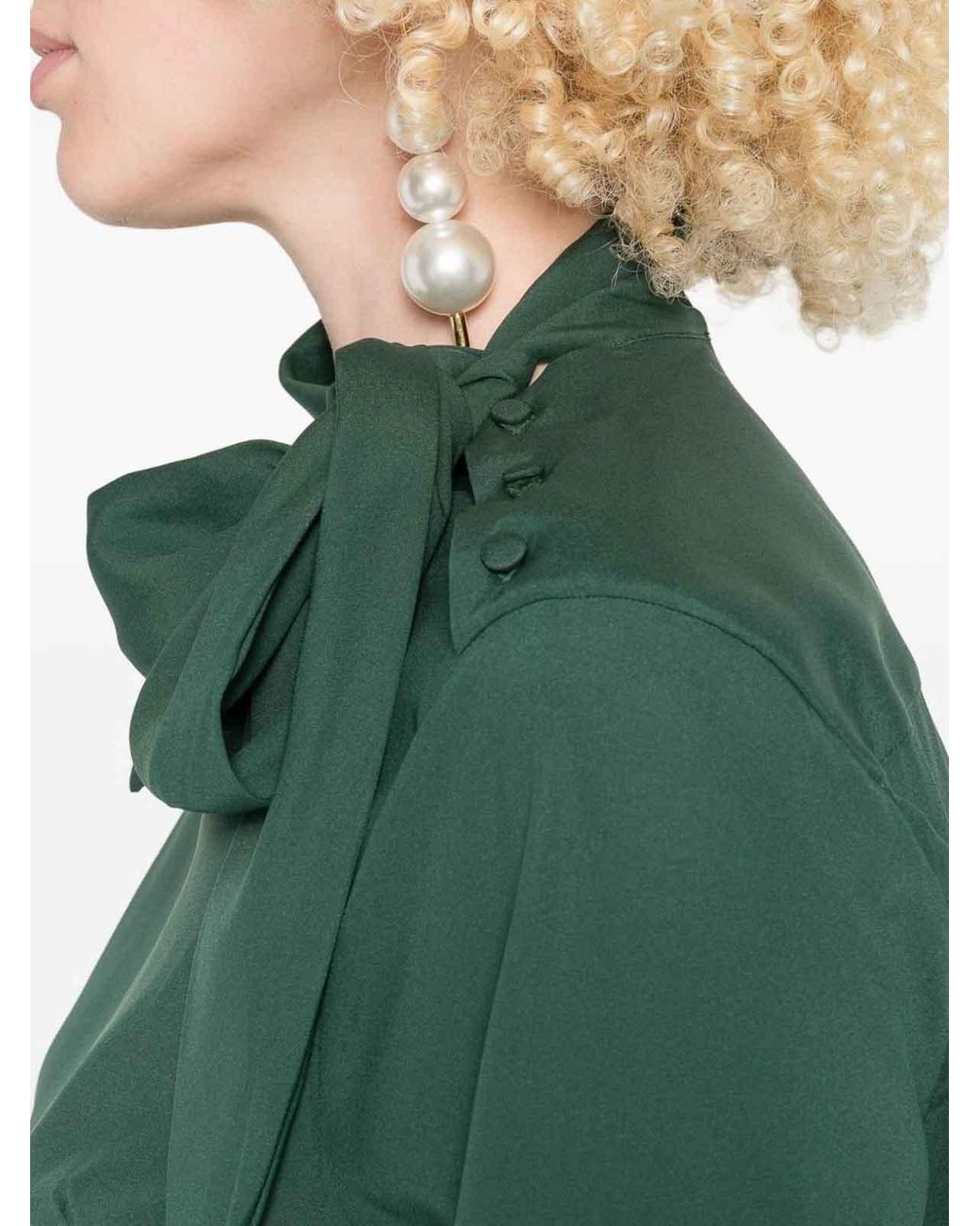 Ermanno Scervino Green Dark Blouse With Bow