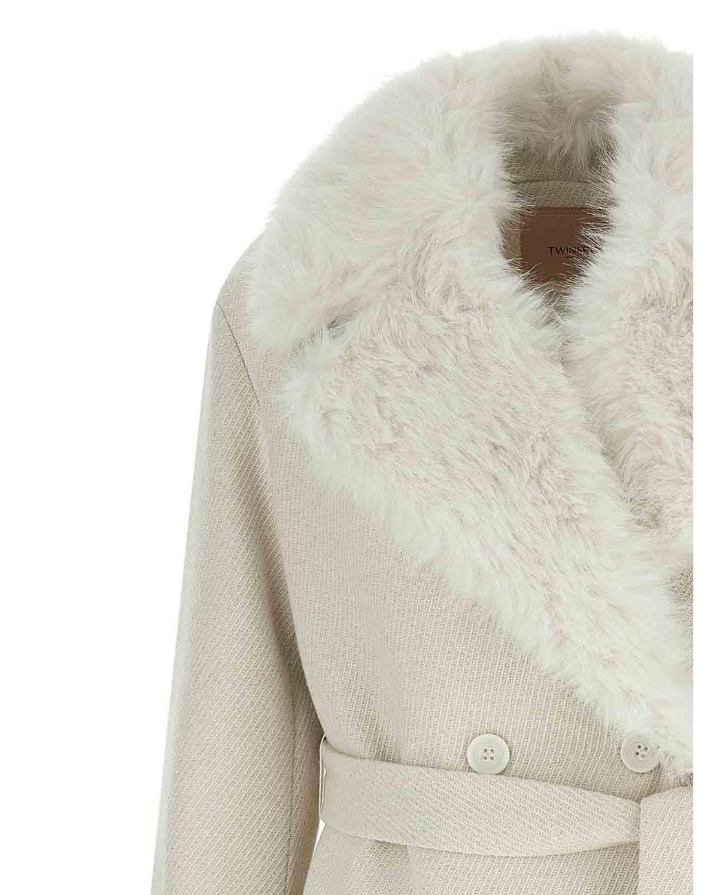 Twinset White Lam Thread Coat
