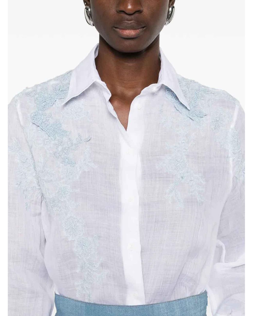 Ermanno Scervino White Floral-Embroidered Shirt