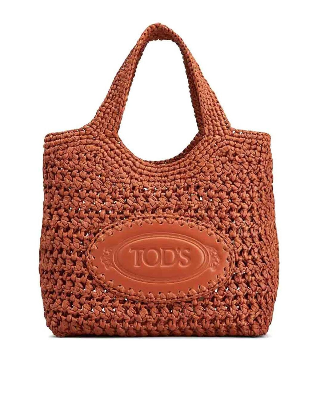 Tod's Red Raffia And Leather Mini Shopping Bag