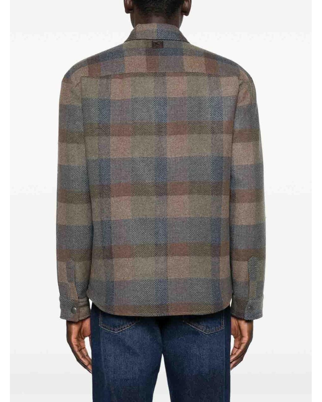 Etro Gray Wool Checked Shirt for men