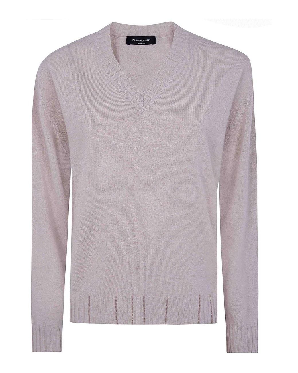 Fabiana Filippi Gray V Neck Sweater With Embrodery