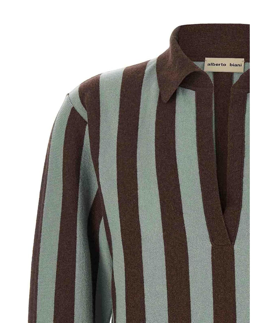 Alberto Biani Black Striped Knit Polo Shirt