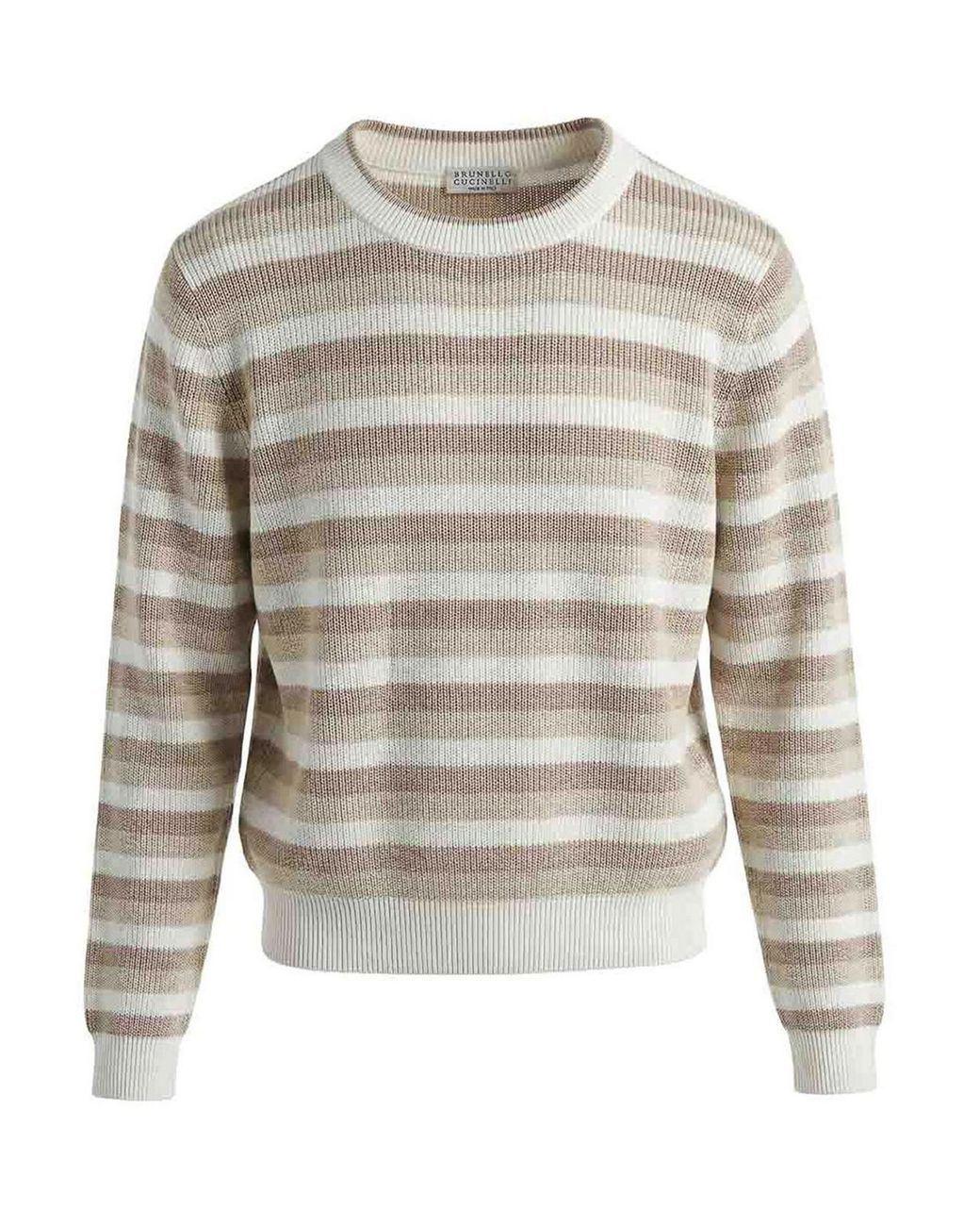 Brunello Cucinelli White Cotton Striped Sweater