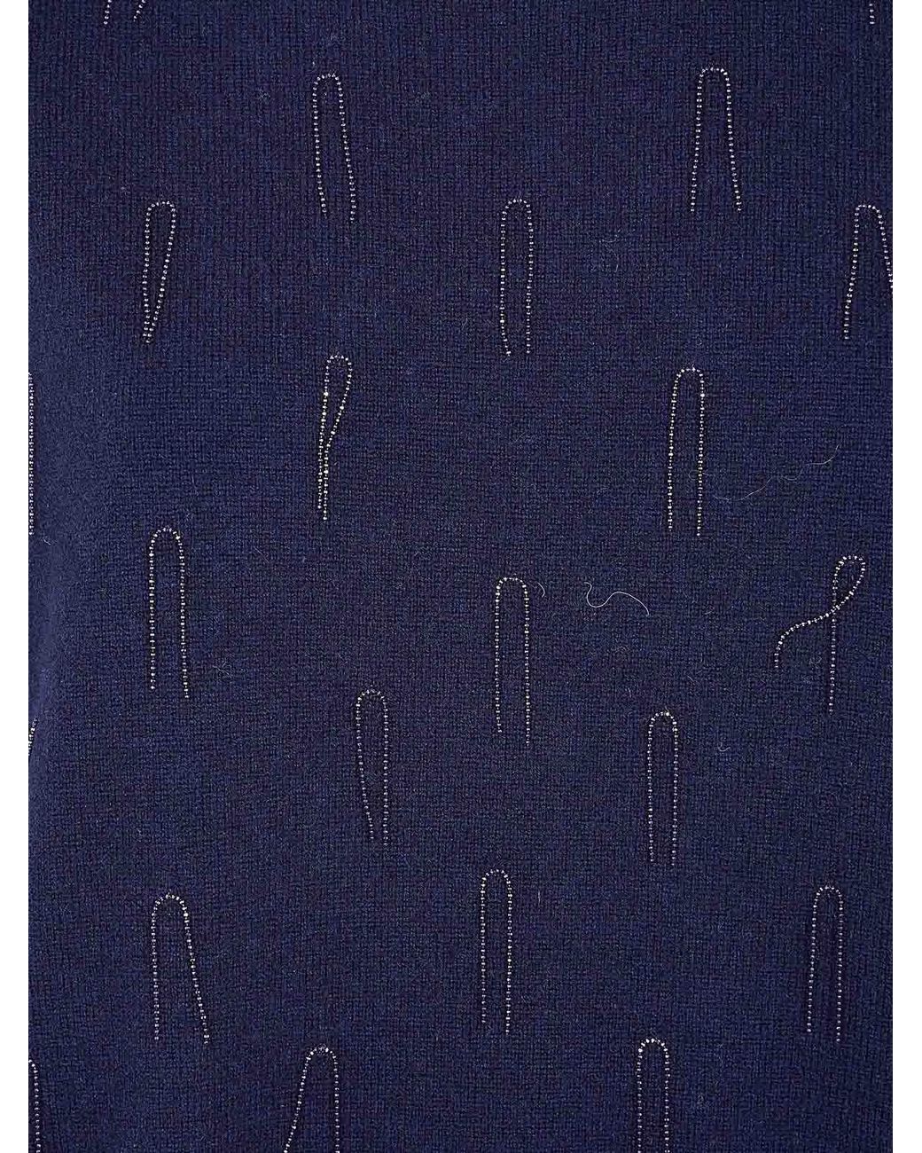 Fabiana Filippi Blue Platinum Cap Sleeve Sweater With Embrodery