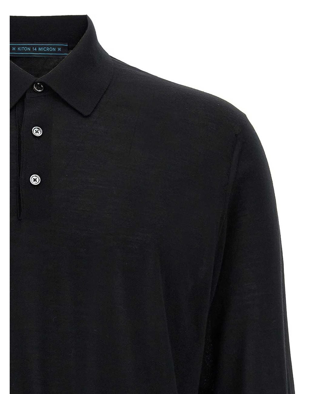 Kiton Black Long-Sleeved Wool Polo Shirt for men
