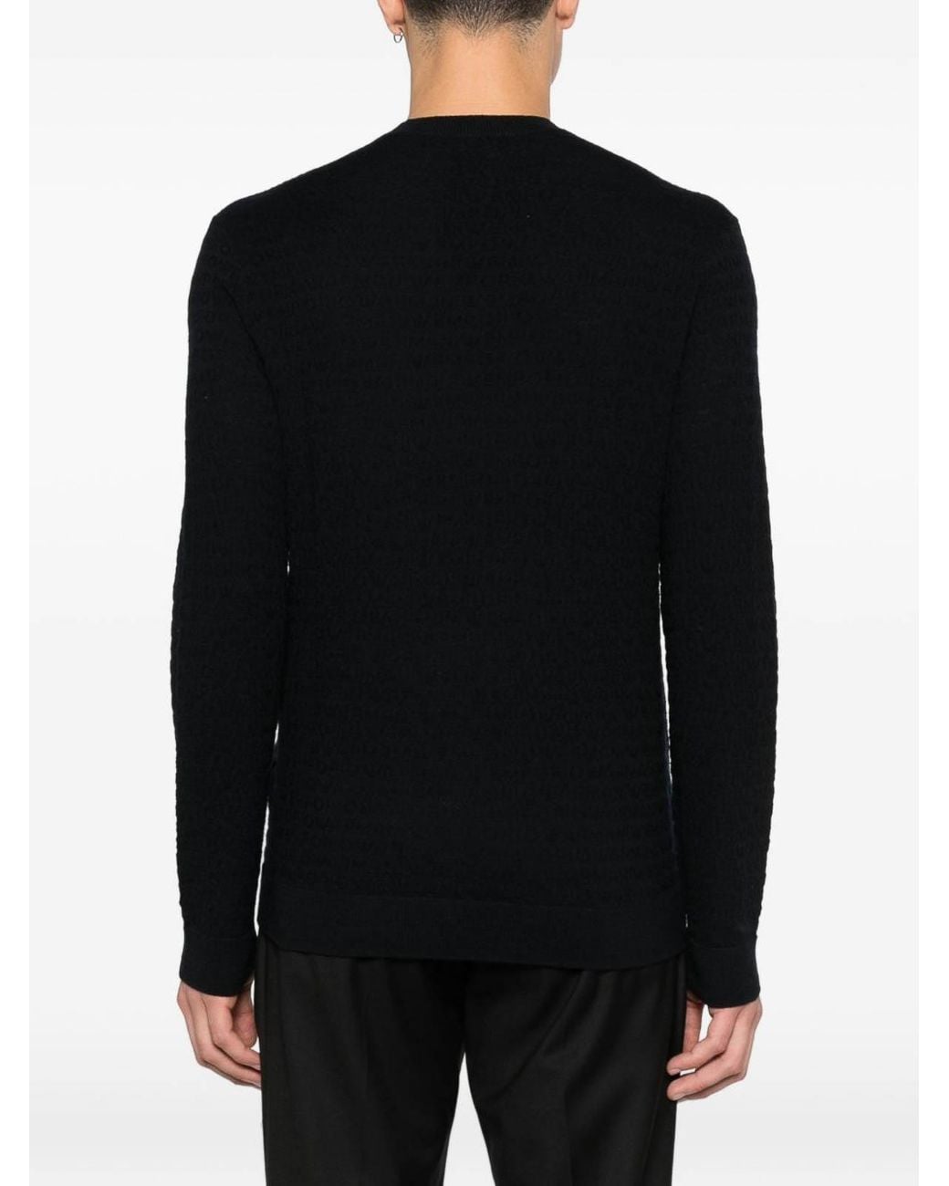 Emporio Armani Black Wool Crewneck Sweater for men