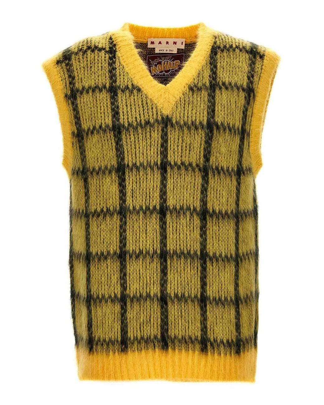 Marni Yellow 'brushed Check Fuzzy Wuzzy' Vest for men