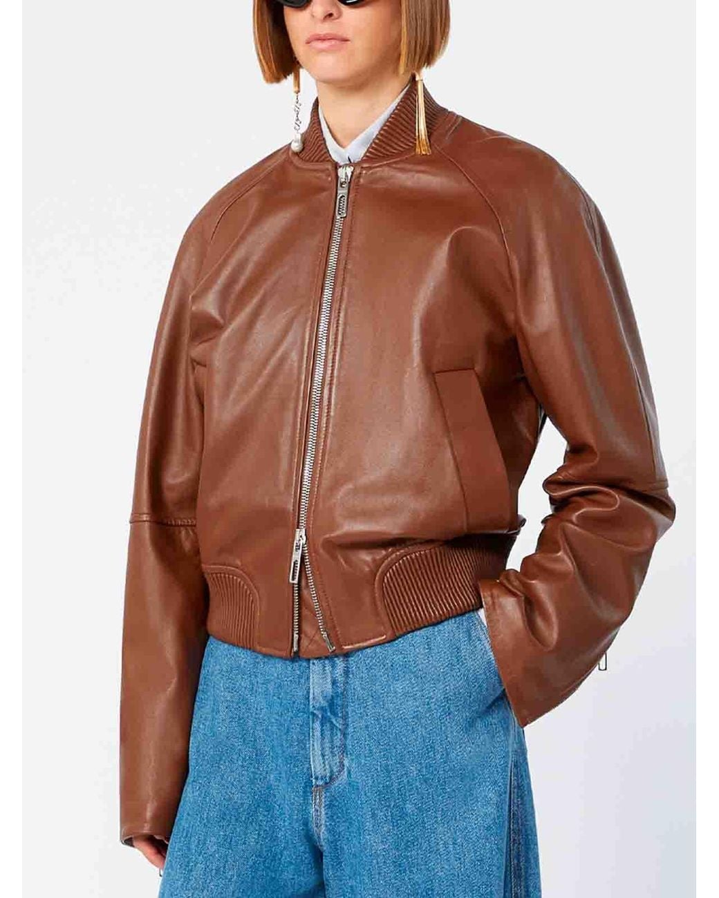 Regular Brown Color Sportmax 'Amour' Leather Jacket in Brown | Lyst