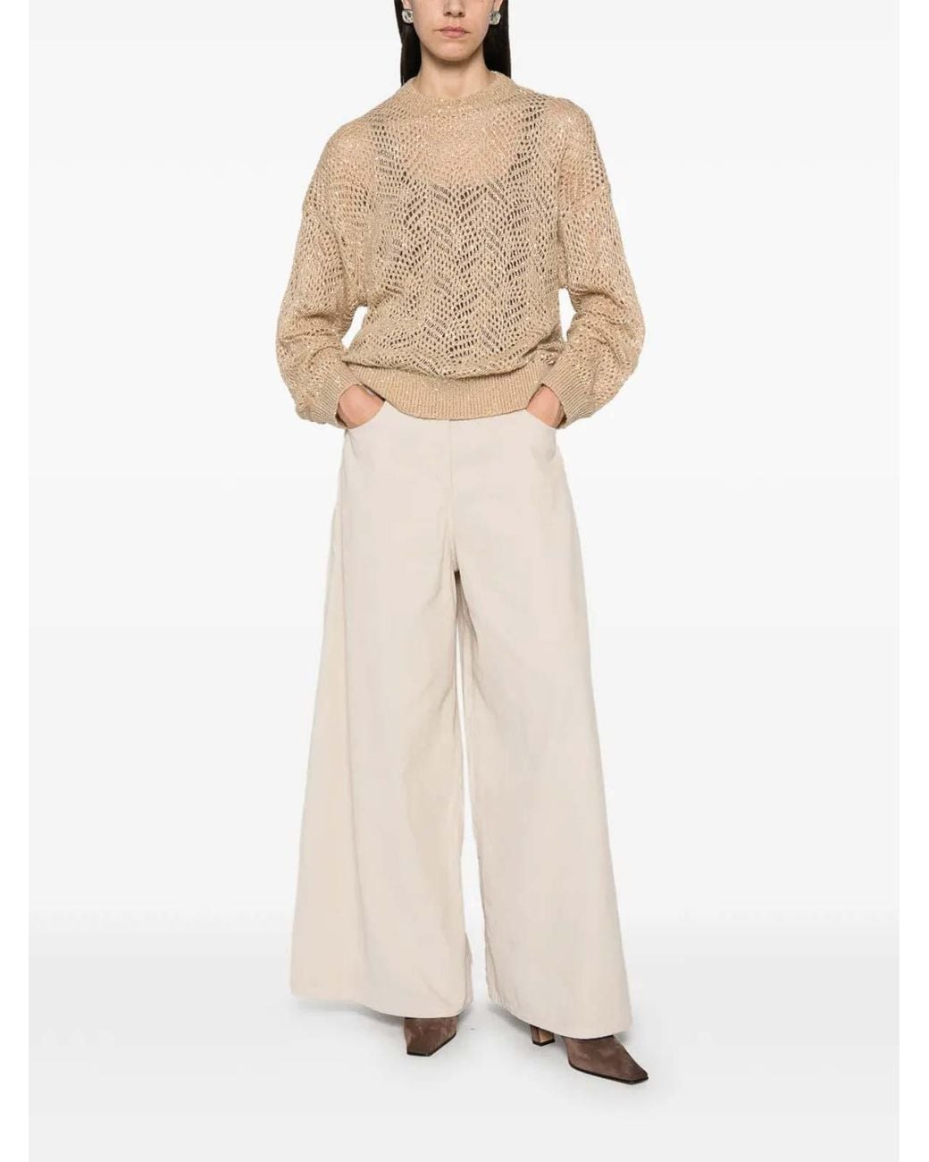 Brunello Cucinelli Natural Embroidered Sweater
