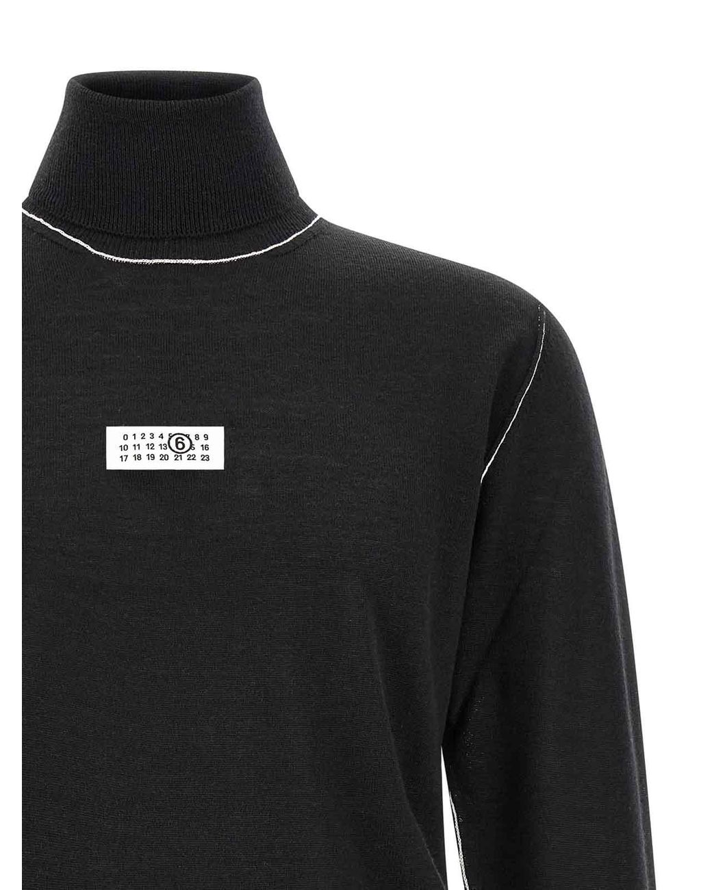 MM6 by Maison Margiela Black Turtleneck Sweater With Contrast Stitching for men