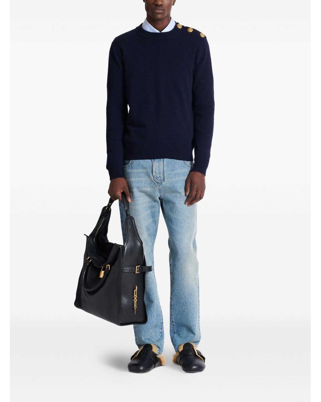 Balmain Blue Eco-Cashmere Jumper for men