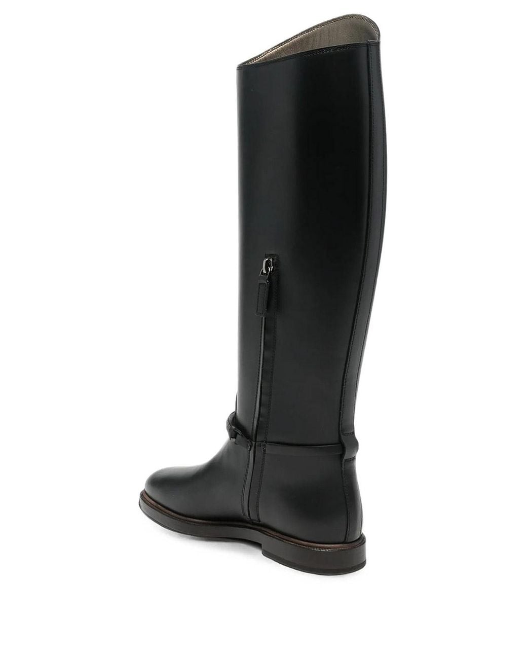 Brunello Cucinelli Black Leather Boots With Monili Detail