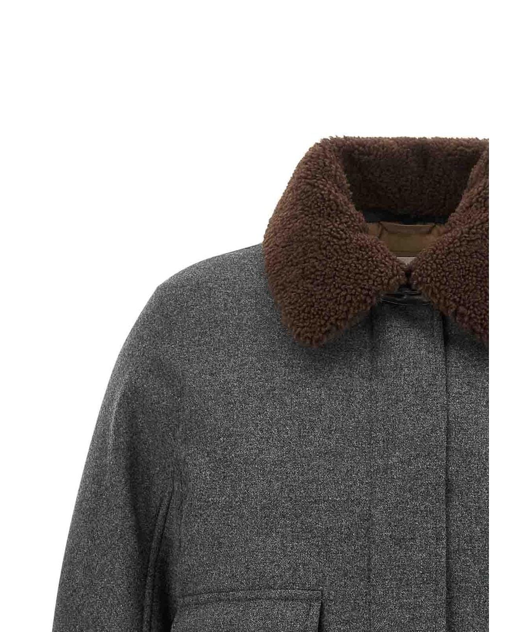 Brunello Cucinelli Gray Shearling Collar Cropped Jacket