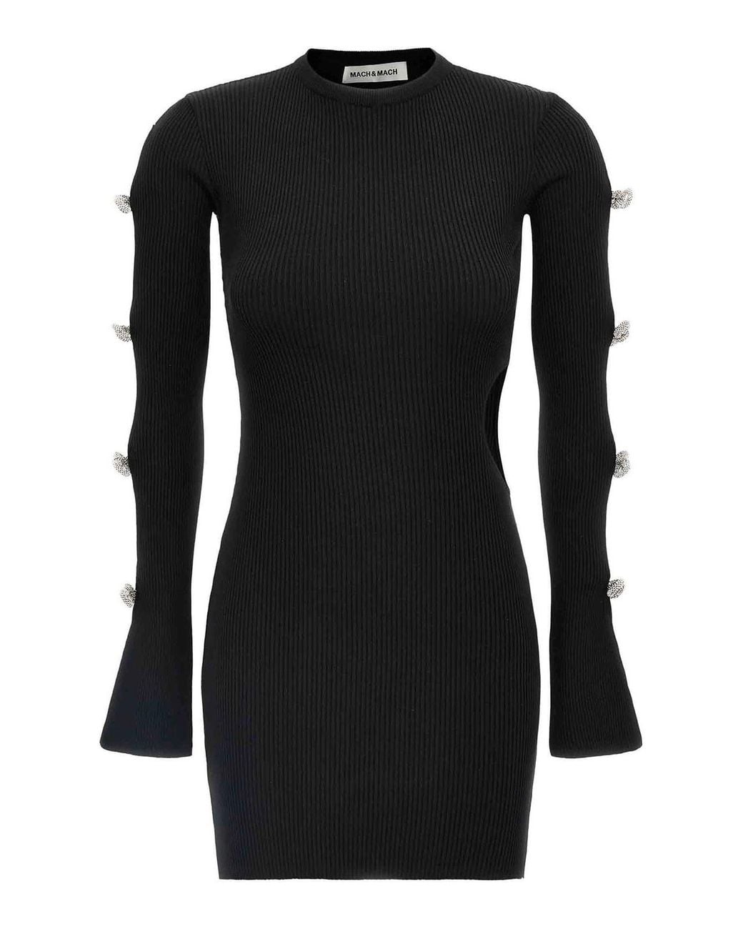 Mach & Mach Black Cut-Out Crystal Bow Dress