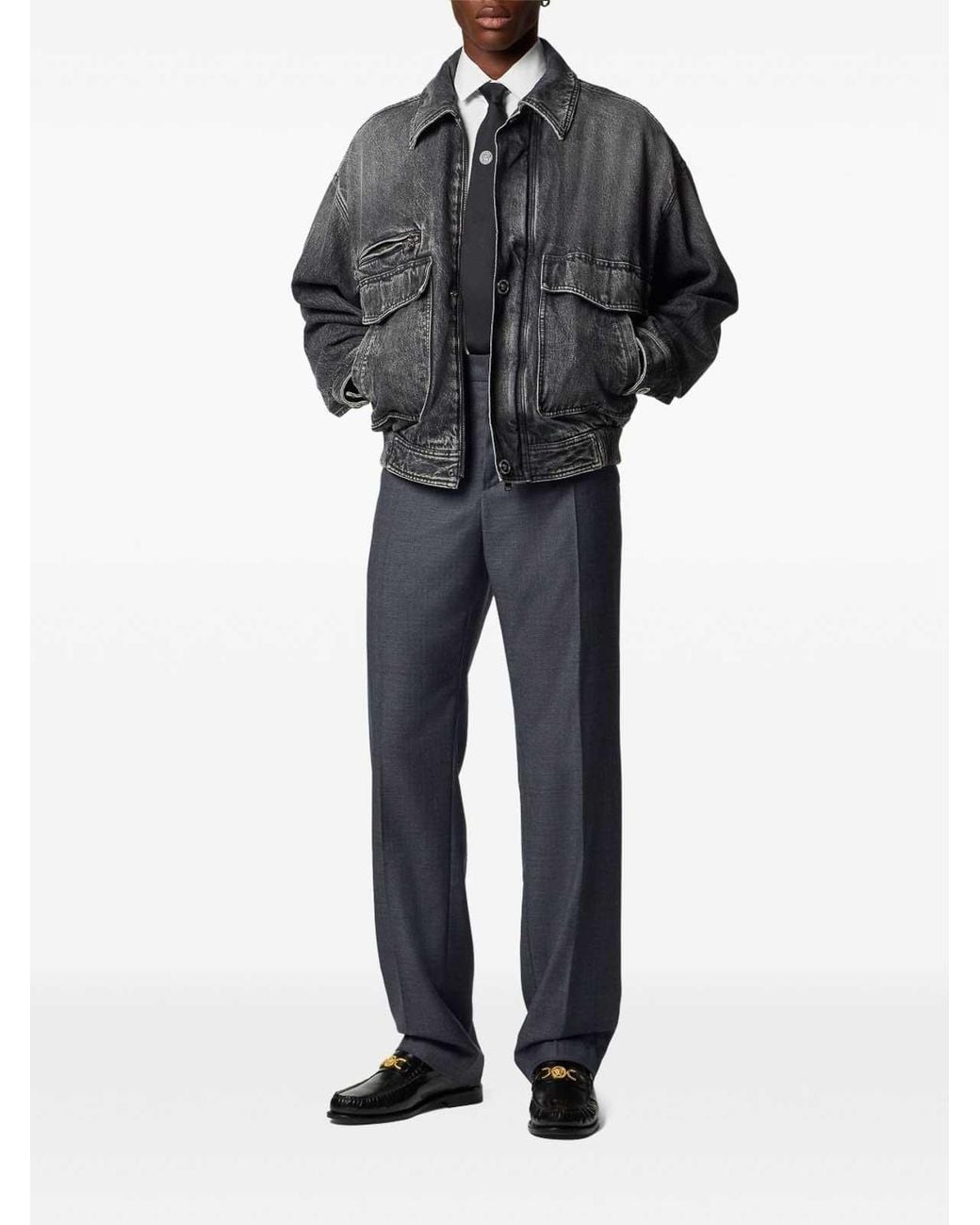 Versace Blue Micro-Checked Wool Jogger Trousers for men