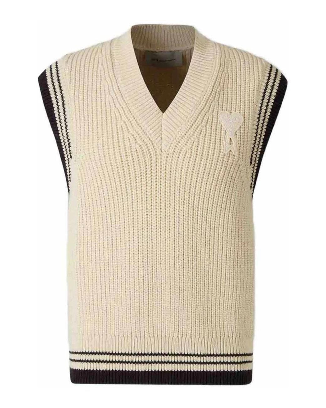 AMI Natural Ribbed V-Neck Knit Vest for men