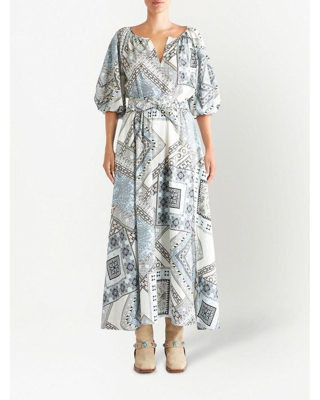 Etro White Geometric Print Cotton Long Skirt