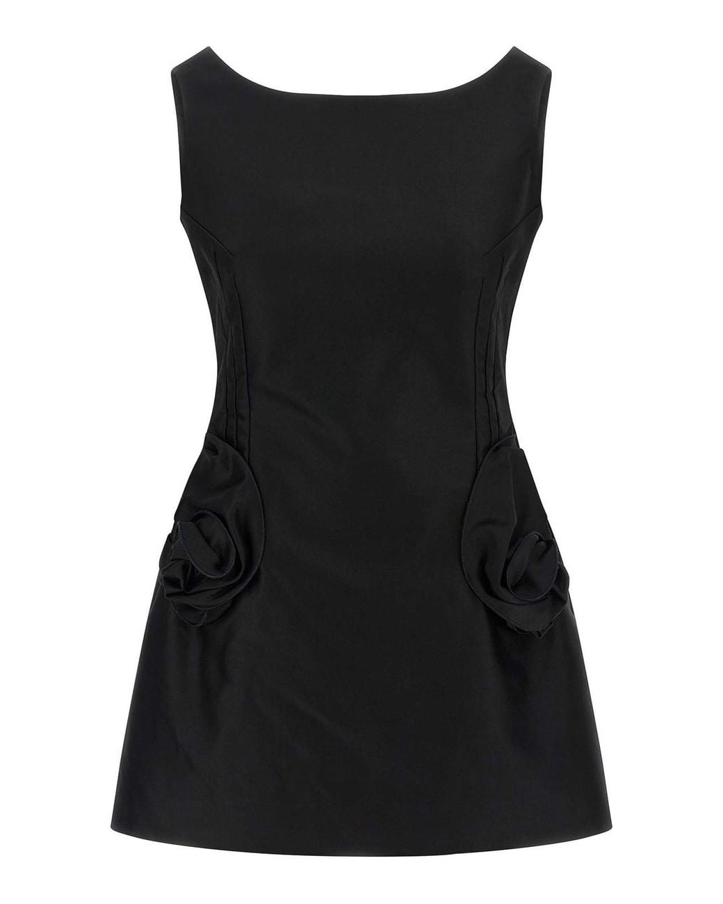 Magda Butrym Black Cotton Mini Dress With 3D Floral Pocket Details