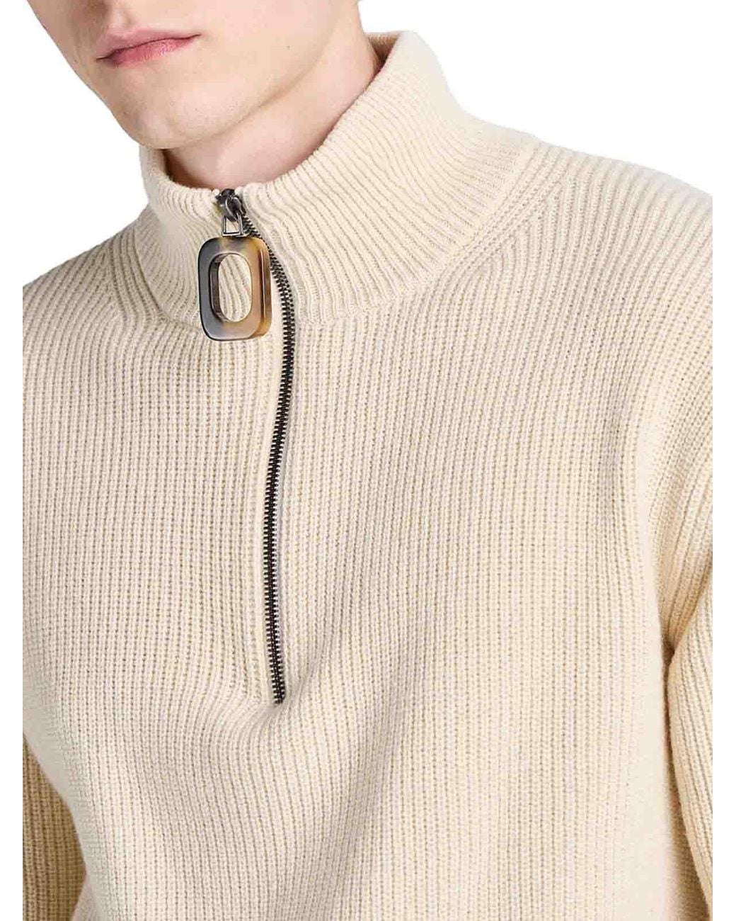 J.W. Anderson White J.W.Anderson Ribbed Sweater With High Neck And Zip for men