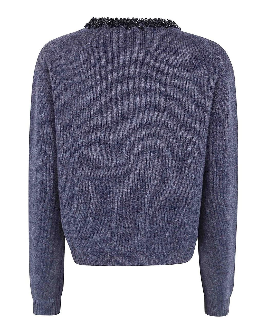 Semicouture Blue Denny Short Sleeves Round Neck Sweater