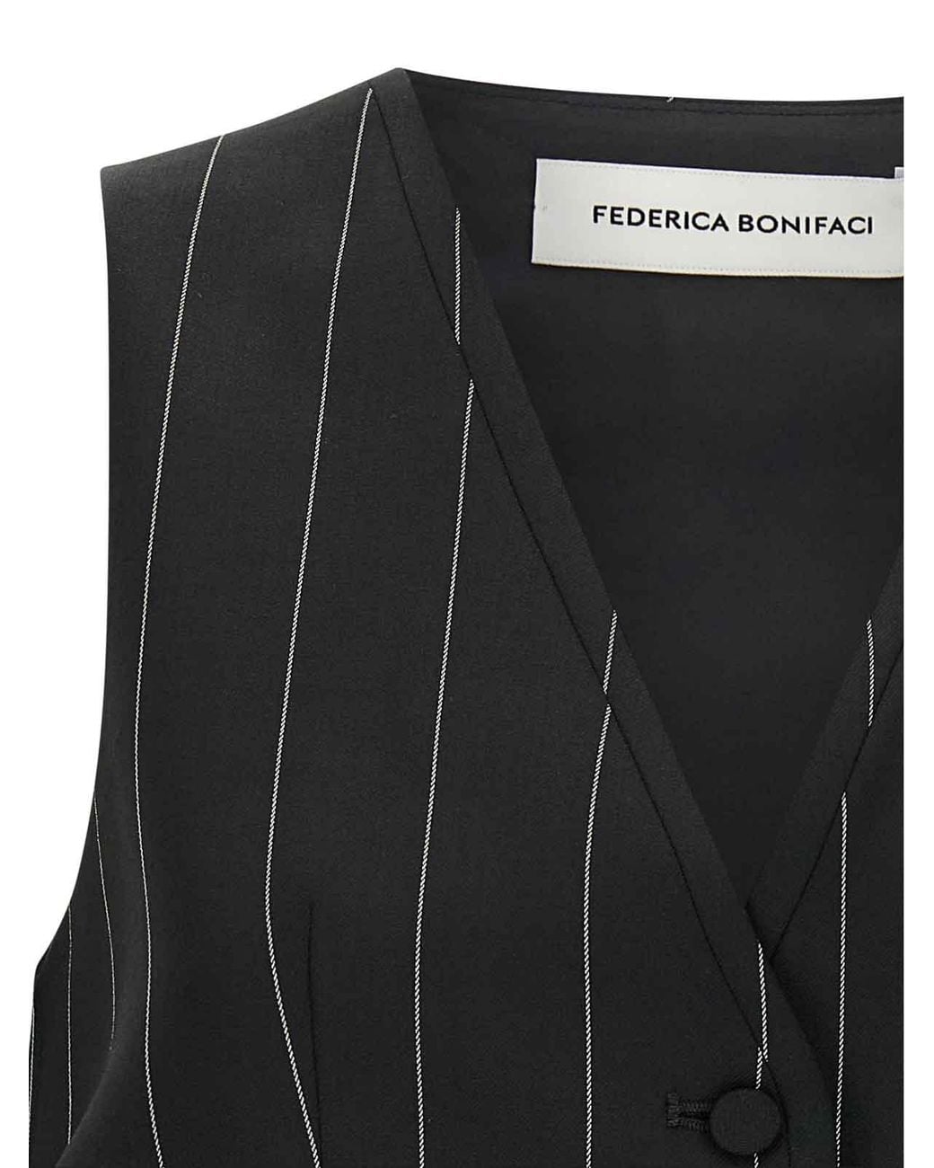 Federica Bonifaci Black Pinstriped Cropped Vest
