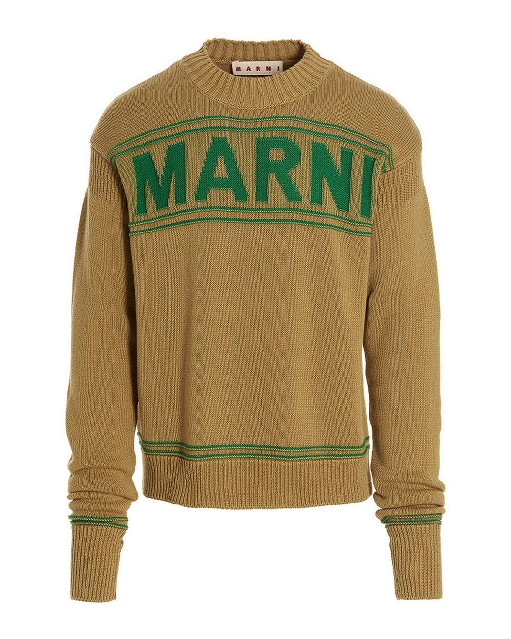 Marni Green Cotton Sweater With Logo for men