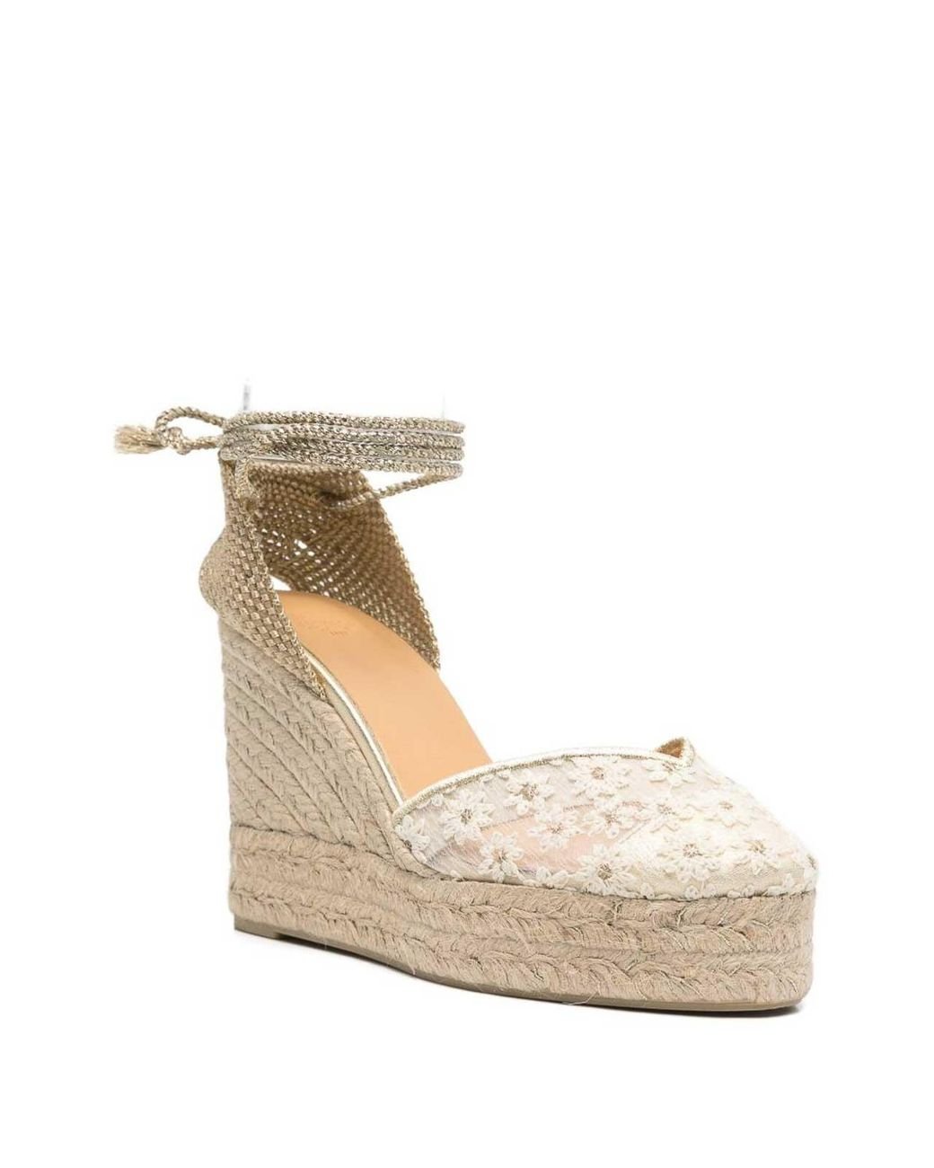 Castañer Floral Lace Wedge Heel in Natural | Lyst UK