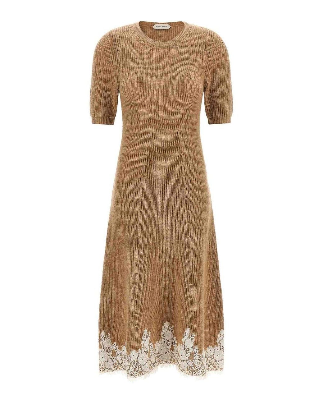 Alberta Ferretti Natural Lace Hem Dress
