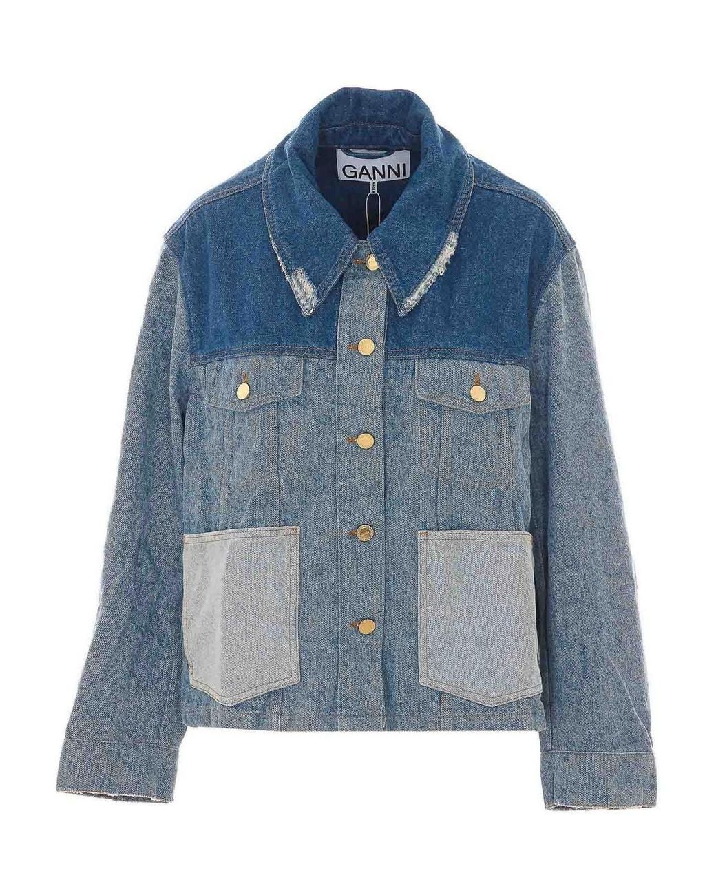 Ganni Blue Denim Patchwork Denim Jacket