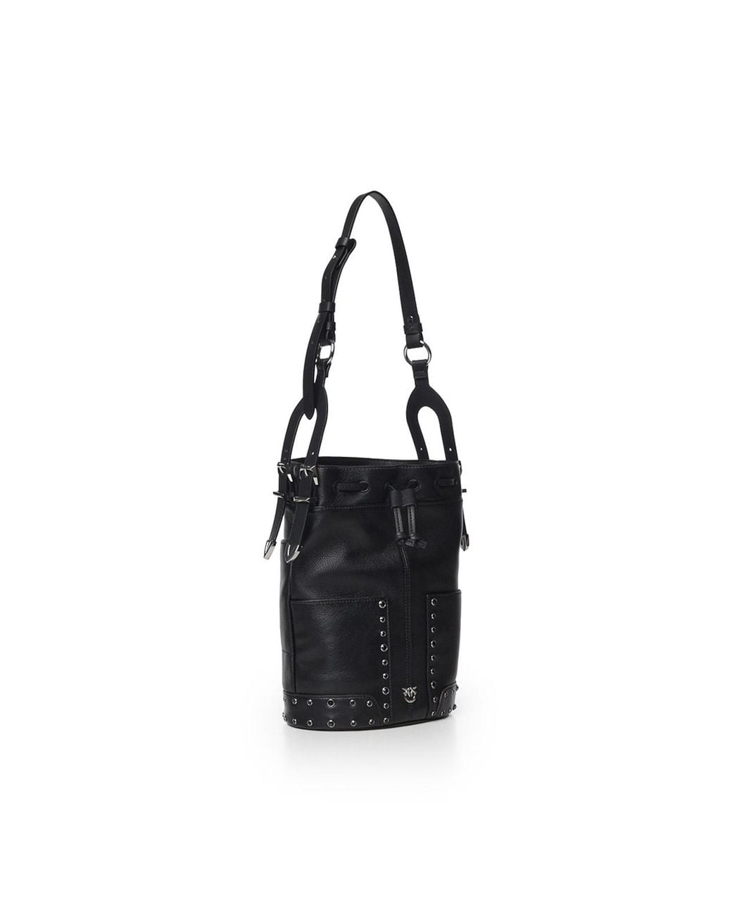 Pinko Black Studded Leather Mini Bucket Shoulder Bag