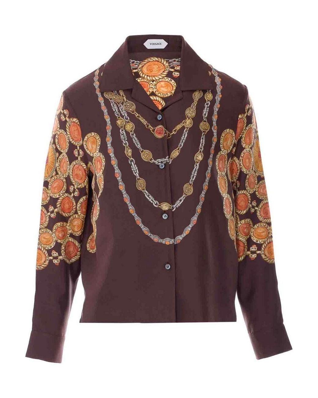Versace Brown Printed Silk Twill Shirt