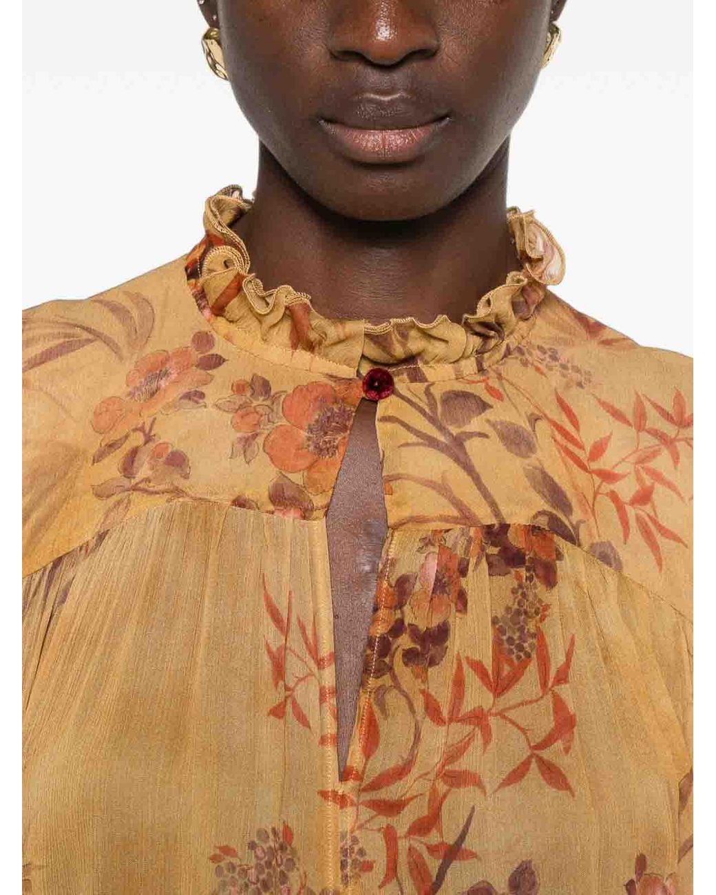 Forte_forte Metallic Semi-Sheer Shirt With Floral Design