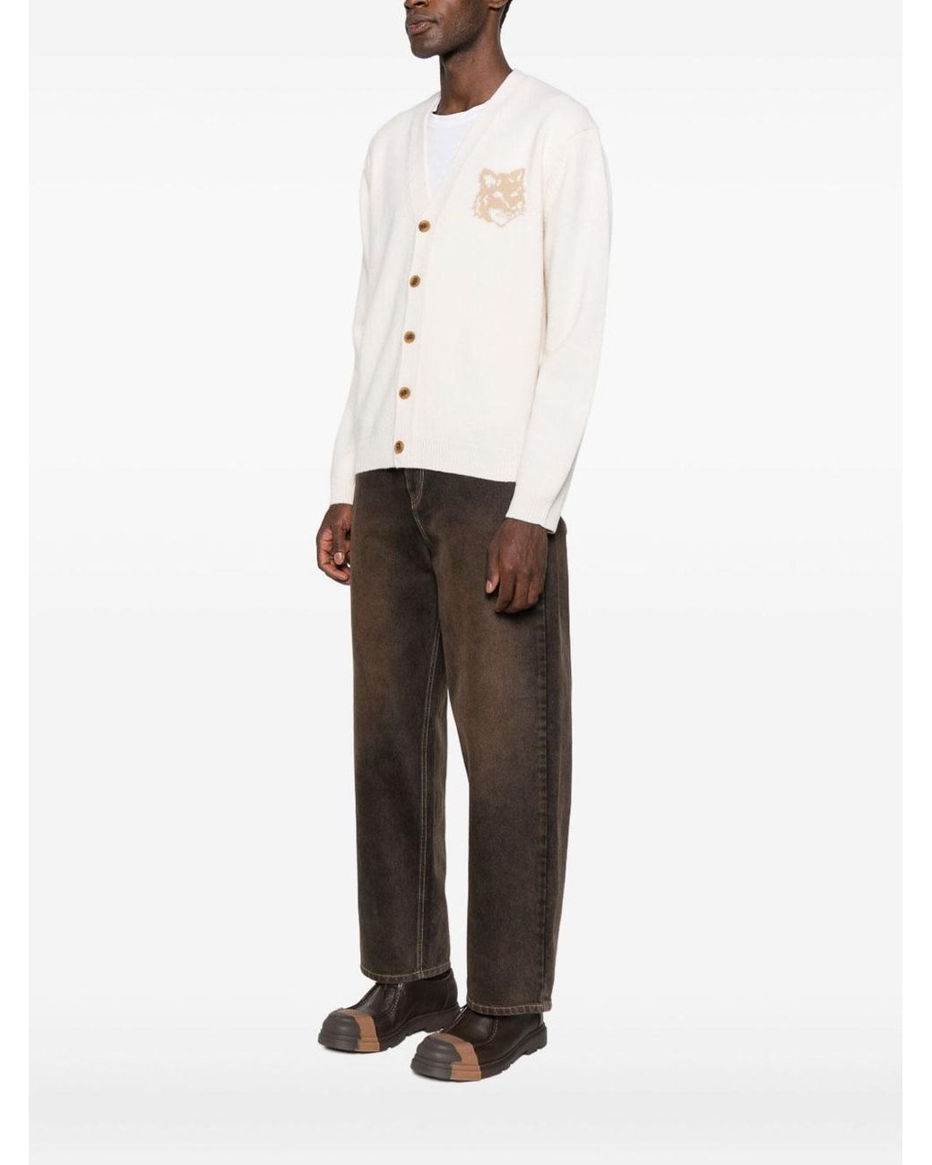 Maison Kitsuné Natural Wool V-Necked Cardigan for men