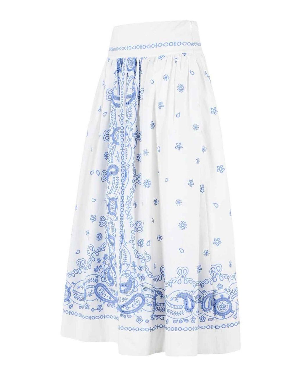 Self-Portrait Blue Embroidered Midi Skirt