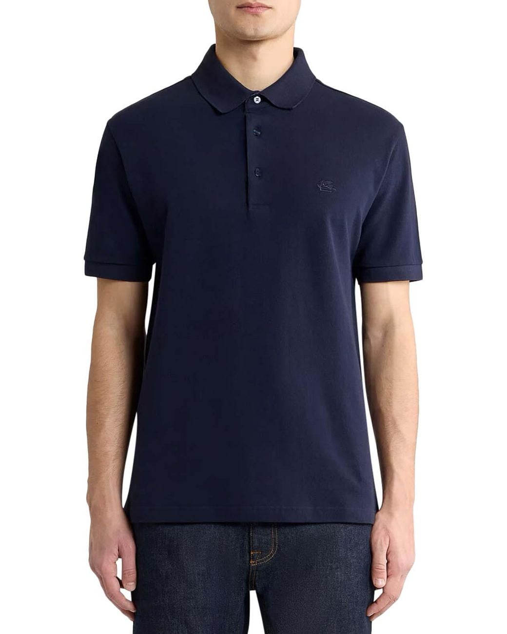 Etro Blue Cotton Polo Shirt With Printed Details for men