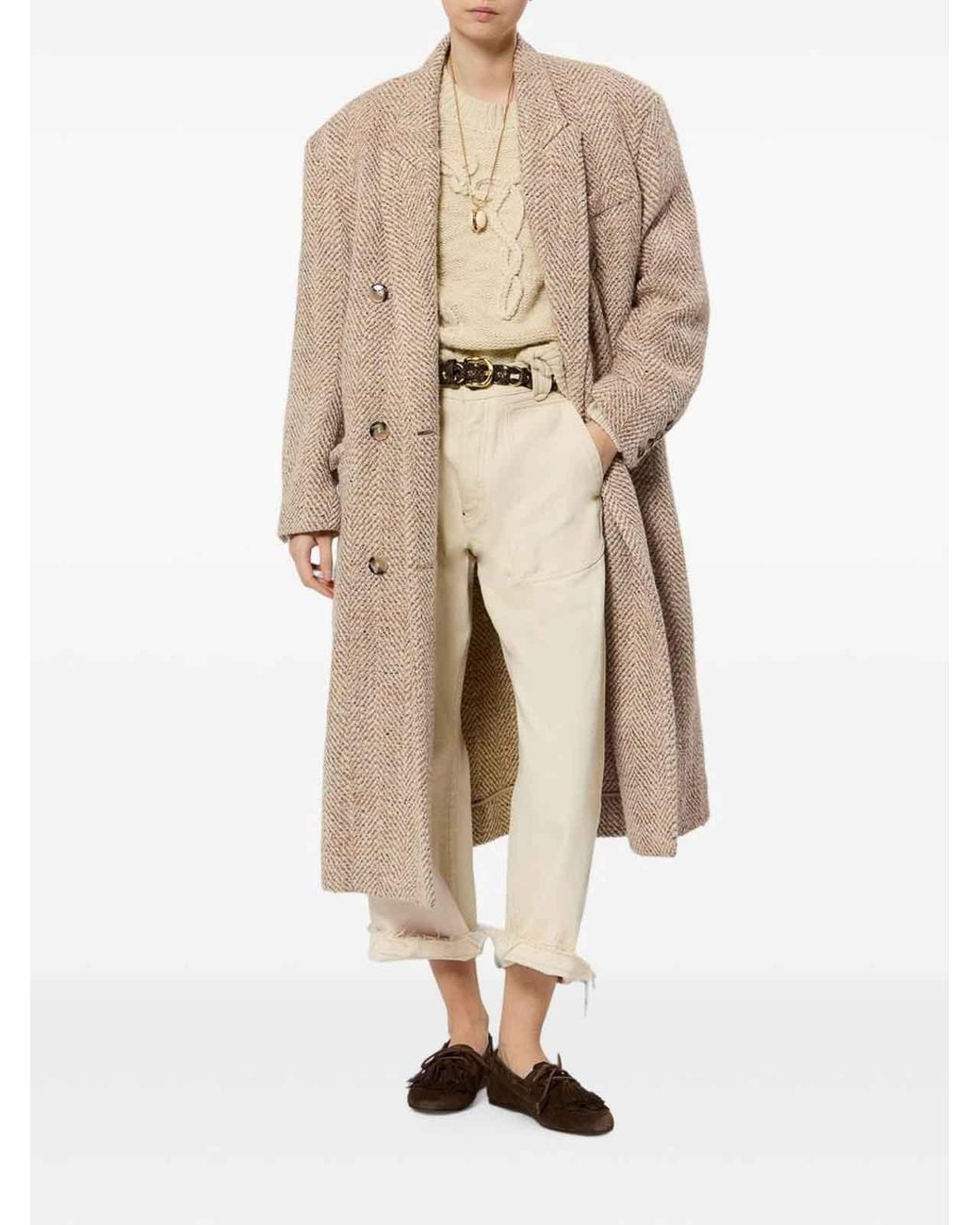 Isabel Marant Natural Pilda Herringbone Wool-Blend Coat